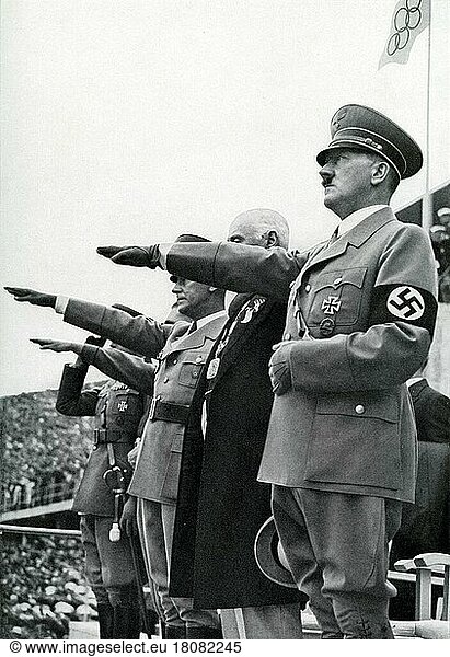 Adolf Hitler grüßt die olympische Flagge  Eröffnung  Eröffnungszeremonie  Nazi-Gruß  XI. Olympischen Spiele
