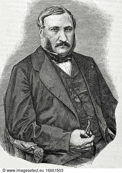 Adolphe de Forcade La Roquette (1820-1874). Französischer Jurist und Politiker. Porträt. Kupferstich von R. Cremer. Historia Universal   1885.
