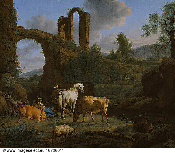 Adriaen van de Velde  1636–1672. Pastoral Landscape with Ruins   1664. Oil on canvas  67 × 78.4 cm.
Inv. No. 1894.1024 
Chicago  Art Institute.