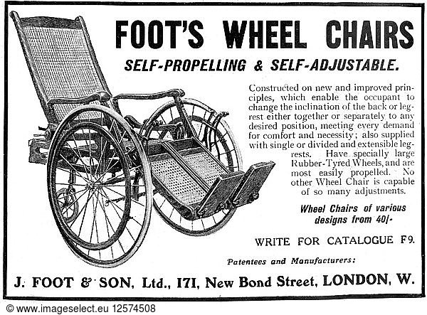 Advert for Foots wheelchairs  1910. Artist: Unknown