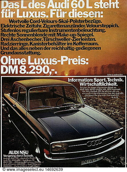 advertising  automobiles  Audi 60 L  advert in a magazine  Germany  May 1971
