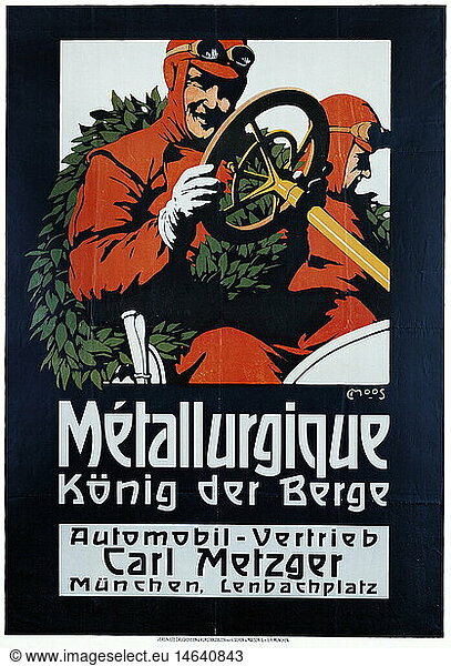 advertising  automobiles  Automobil-Vertrieb Carl Metzger  Munich  poster  1909