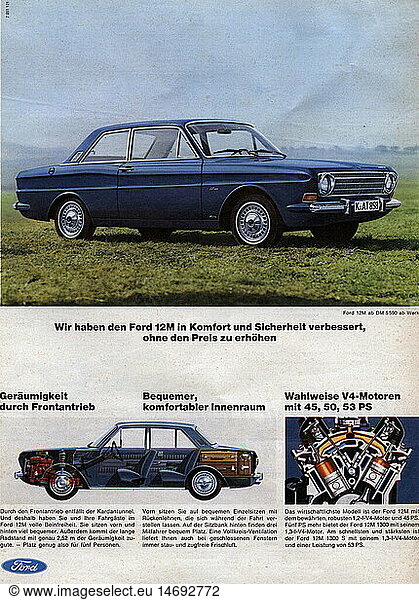 advertising  automobiles  Ford 12M  advert in a magazine  Germany  circa 1970