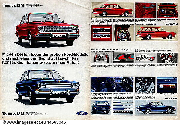 advertising  automobiles  Ford Taunus 12M and 15M  advert in a magazine  Germany  circa 1970