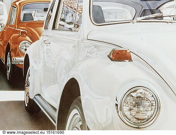 advertising  automobiles  Volkswagen  VW beetle  colour drawing  1953