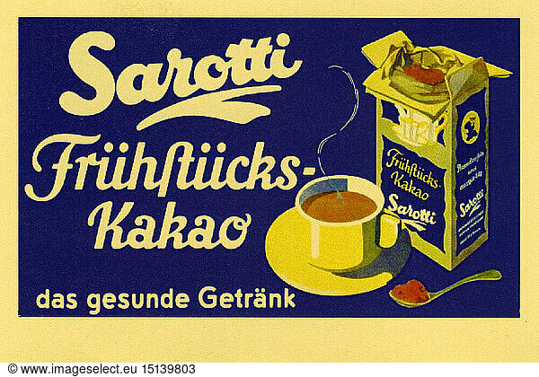 advertising  beverages  cocoa  Sarotti Breakfast Cocoa  advertising postcard  Berlin  circa 1930