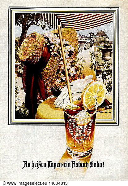 advertising  beverages  distilled beverages  advert for Asbach Uralt Soda  from a magazine  Germany  circa 1970