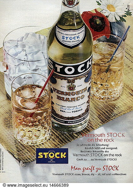 advertising  beverages  distilled beverages  advert for Vermouth Stock on the rock  from the magazine 'Quick'  Germany  circa 1970