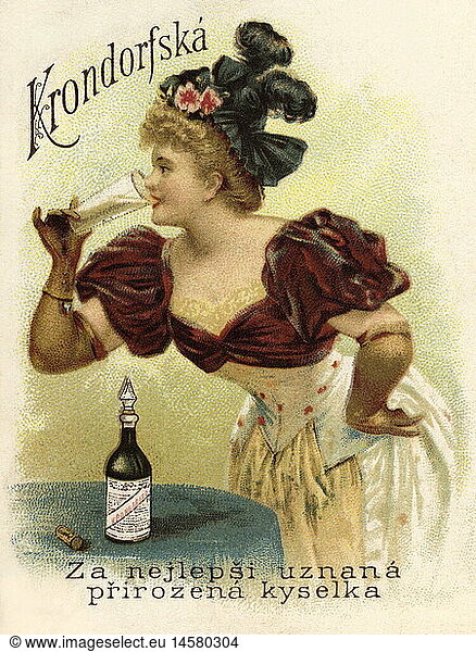advertising  beverages  mineral water  brand 'Krondorfska'  advertising text: 'The best natural water'  Austria-Hungary  1898