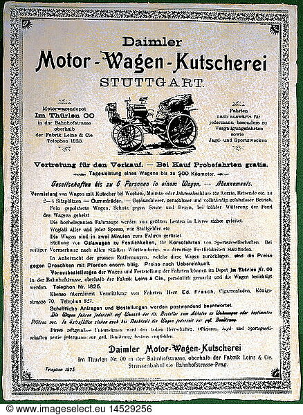 advertising  cars  Daimer Motorcars  Stuttgart  1886