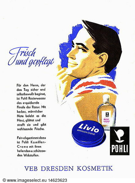 advertising  cosmetics  beard  'Pohli' aftershave  producer: VEB Dresden Kosmetik  advertisement  1970s