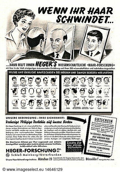 advertising  cosmetics  hair care  Heger-Forschung  advertisement in 'Hör Zu' magazine  number 52  1954