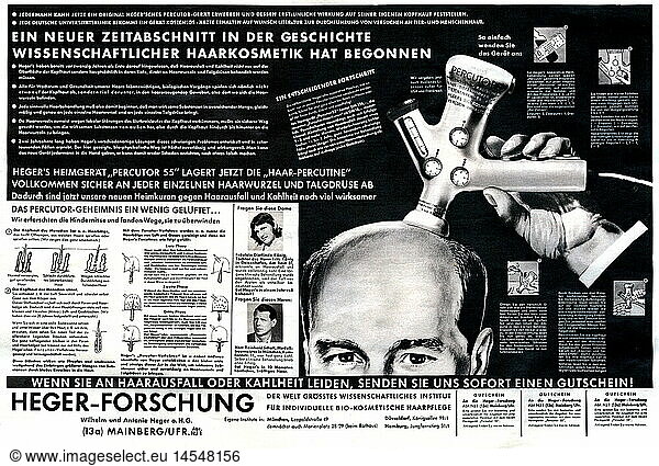 advertising  cosmetics  hair care  Heger-Forschung  Percutor 55  advertisement in 'Revue' magazine  Munich  number 41  8.10.1955
