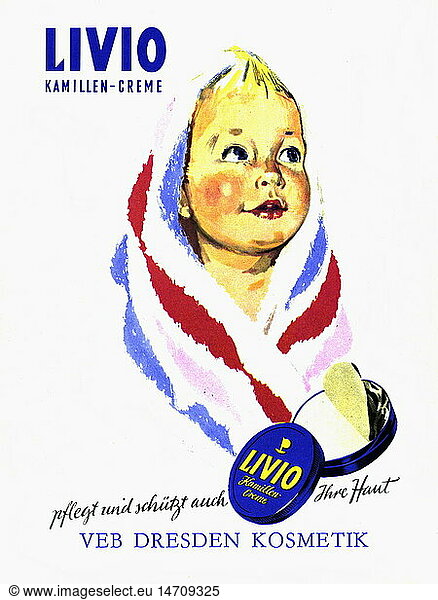 advertising  cosmetics  'Livio' camomile cream  producer: VEB Dresden Kosmetik  advertisement  1970s
