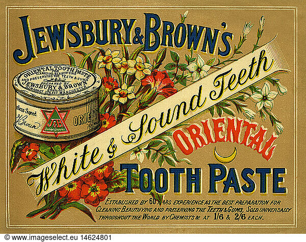 advertising  cosmetics  toothpaste advertising  Jewsbury & Brown's Oriental Tooth Paste  Manchester  Great Britain  1898
