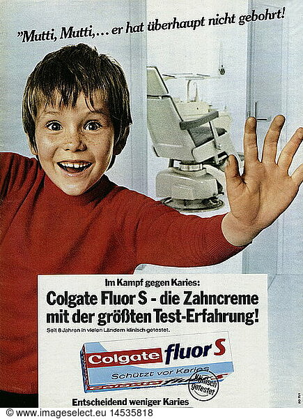 advertising  dental hygiene  Colgate Fluor S tootpaste  advertisement  1970s