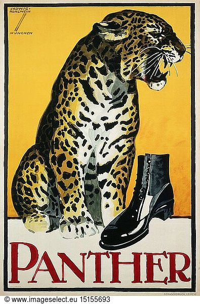 advertising  fashion  shoes  advertising poster for shoes by 'Panther'  by Ludwig Hohlwein  Geraschdruck Leipzig  Germany  circa 1910