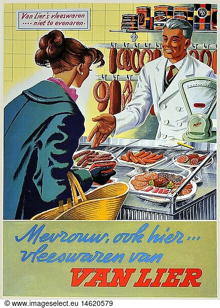 advertising  food  customer in the butcher's  advertising for Fleischwaren von Van Lier  Netherlands  circa 1958