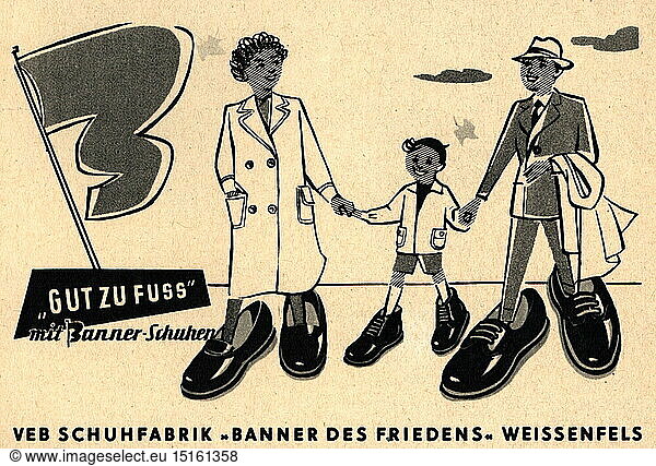 advertising  shoes  Banner-Schuhe  VEB Schuhfabrik 'Banner des Friedens'  Weissenfels  advertisement  1950s