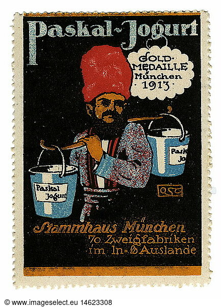 advertising  stamps  Paskal Jogurt  Munich  Germany  circa 1913