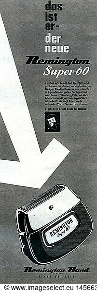advertising  technics  Remington electronic shaver  advertisement in 'Revue' magazine  Munich  number 41  8.10.1955