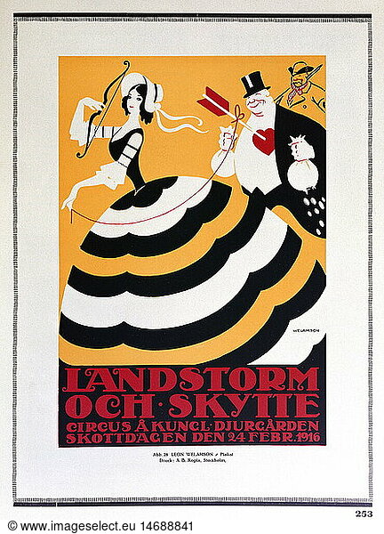 advertising  theatre  theater  'Landstorm och skytte'  Stockholm  1916  poster  design by Leon Welamson