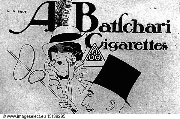 advertising  tobacco advertising  A. Batschari cigarettes  advertising poster  design: Hans Rudy Erdt  Germany  1913