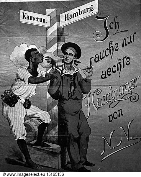 advertising  tobacco advertising  'I smoke only genuine Hamburger of N. N.'  advertising poster  Germany  circa 1890