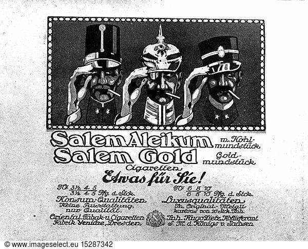 advertising  tobacco advertising  Salem Aleikum and Salem Gold cigarettes  cigarette factory Yenidze  Dresden  slogan: Something for You  advertising poster  Germany  1913