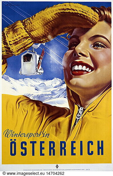 advertising  tourism  'Wintersport in Ã–sterreich'  Vienna  1951  poster  design by Paul Aigner (1905 - 1984)