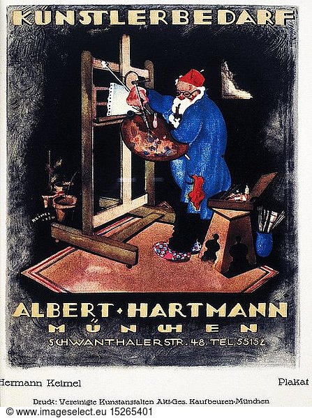 advertising  trade  advertising poster for Albert Hartmann art supplies  Munich  design: Hermann Keimel (1899 - 1948)  print: Vereinigte Kunstanstalten AG  Munich / Kaufbeuren  1930s