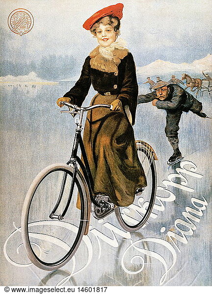 advertising  transport/transportation  bicycles  biccycle 'Diana' by Dürkopp und Co.  poster  chromolithograph  Germany  circa 1910  private collection