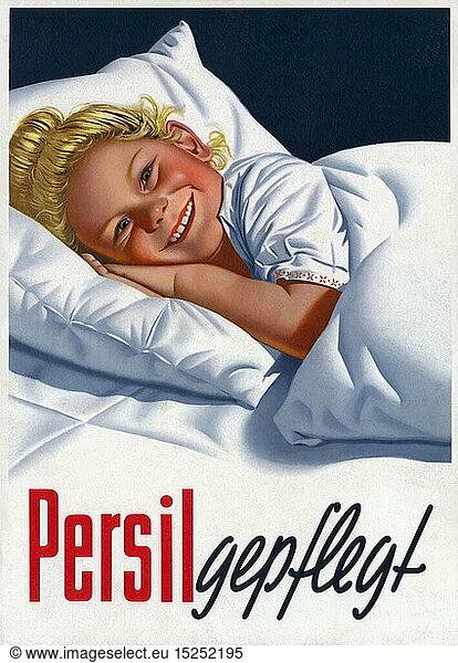 advertising  washing powder  advertising slogan: 'Persil gepflegt'  advertising poster  Persil Plant  handle  Germany  circa 1955