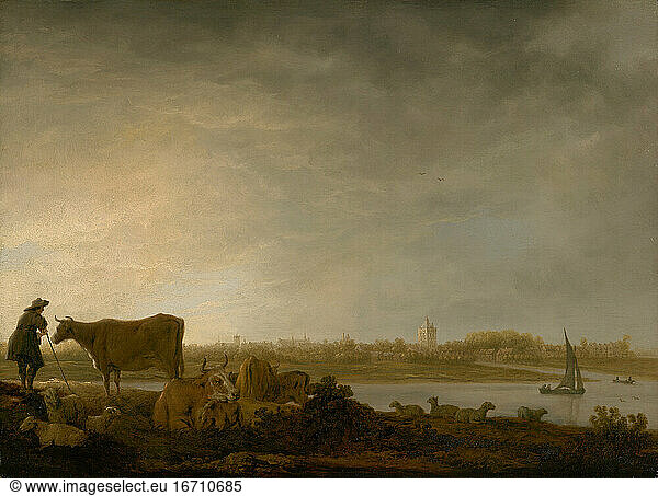 Aelbert Cuyp  1621–1691. A View of Vianen with a Herdsman and Cattle by a River   1640–1648. Oil on panel.
Inv. No. 2003.169 
Chicago  Art Institute.