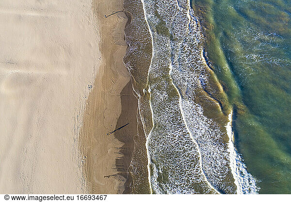 Aerial abstract view of Valencia beach with waves