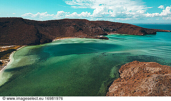 Aerial drone view of famous tropical desert beach in La Paz  Mexico
