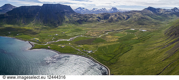 Aerial image of the Strandir Coast on the West Fjords  Northern Iceland  Iceland