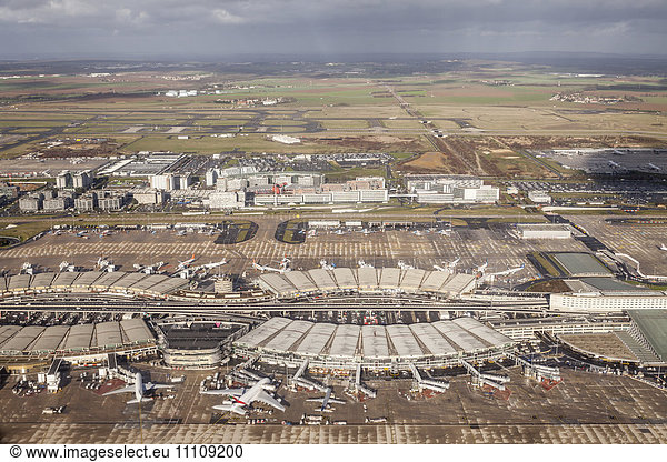 Aerial of Charles de Gaulle Airport  Paris  France  Europe