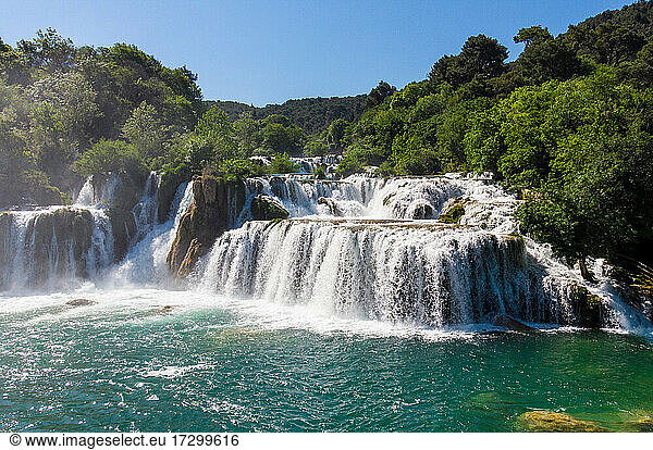 Aerial of the famous staircase waterfalls at the beautiful Krka Nation
