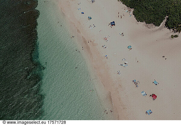 Aerial photo of a beach day on the north shore of Oahu