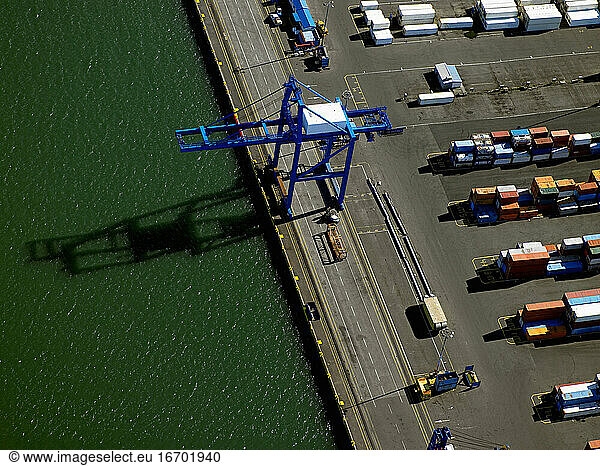 Aerial shot of container terminal in the port of Reykjavik