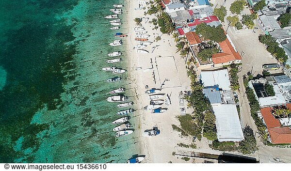 Aerial View Fishing Coastline village on Caribbean island