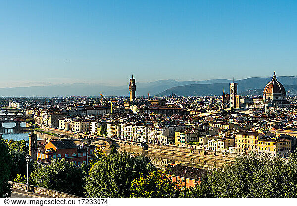 Aerial view in afternoon sun of Florence from Piazzale Michelangelo  Tuscany  Italy  Europe