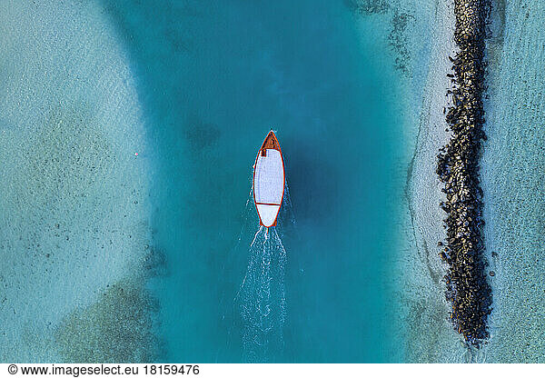 Aerial view of a boat on the move