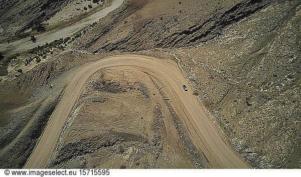 Aerial view of a jeep on dirty track  Namib desert area  Namibia