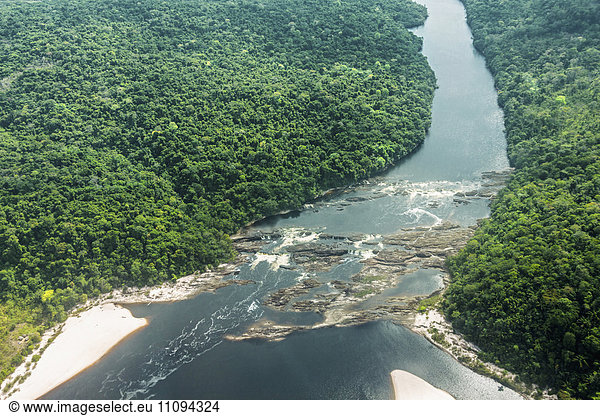 Aerial view of a river passing through forest  Carrao river  Canaima National Park  Venezuela