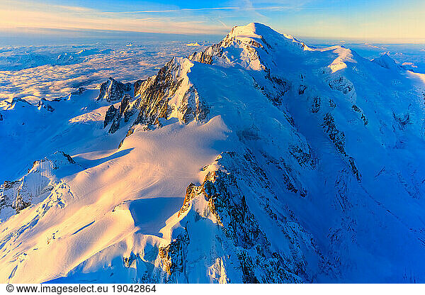 Aerial view of Aiguille Du Midi and Mont Blanc  Chamonix  France
