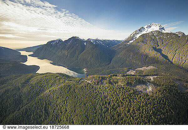 Aerial view of Alouette Lake and Mount Robie Reid