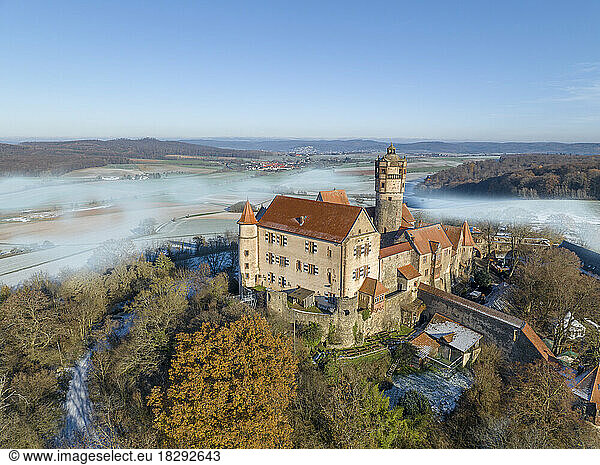 Aerial view of ancient Ronneburg Castle in Wetterau  Hesse  Germany