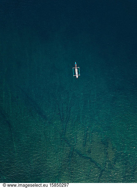 Aerial view of banca boat in the Indian Ocean